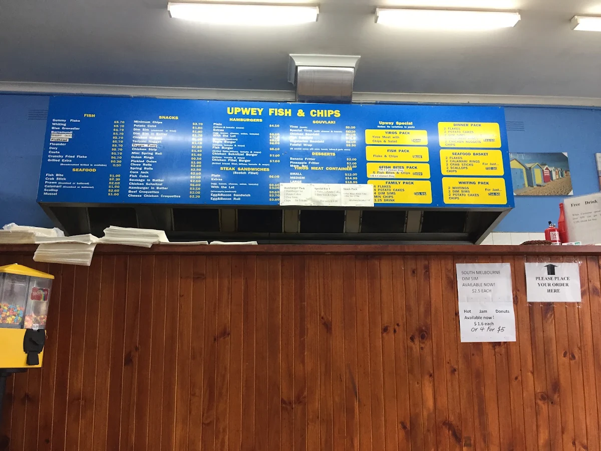 Menu, Upwey Fish & Chips