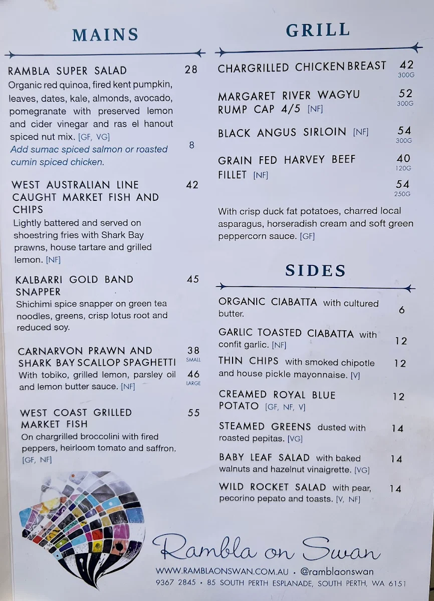 Menu, Rambla On Swan