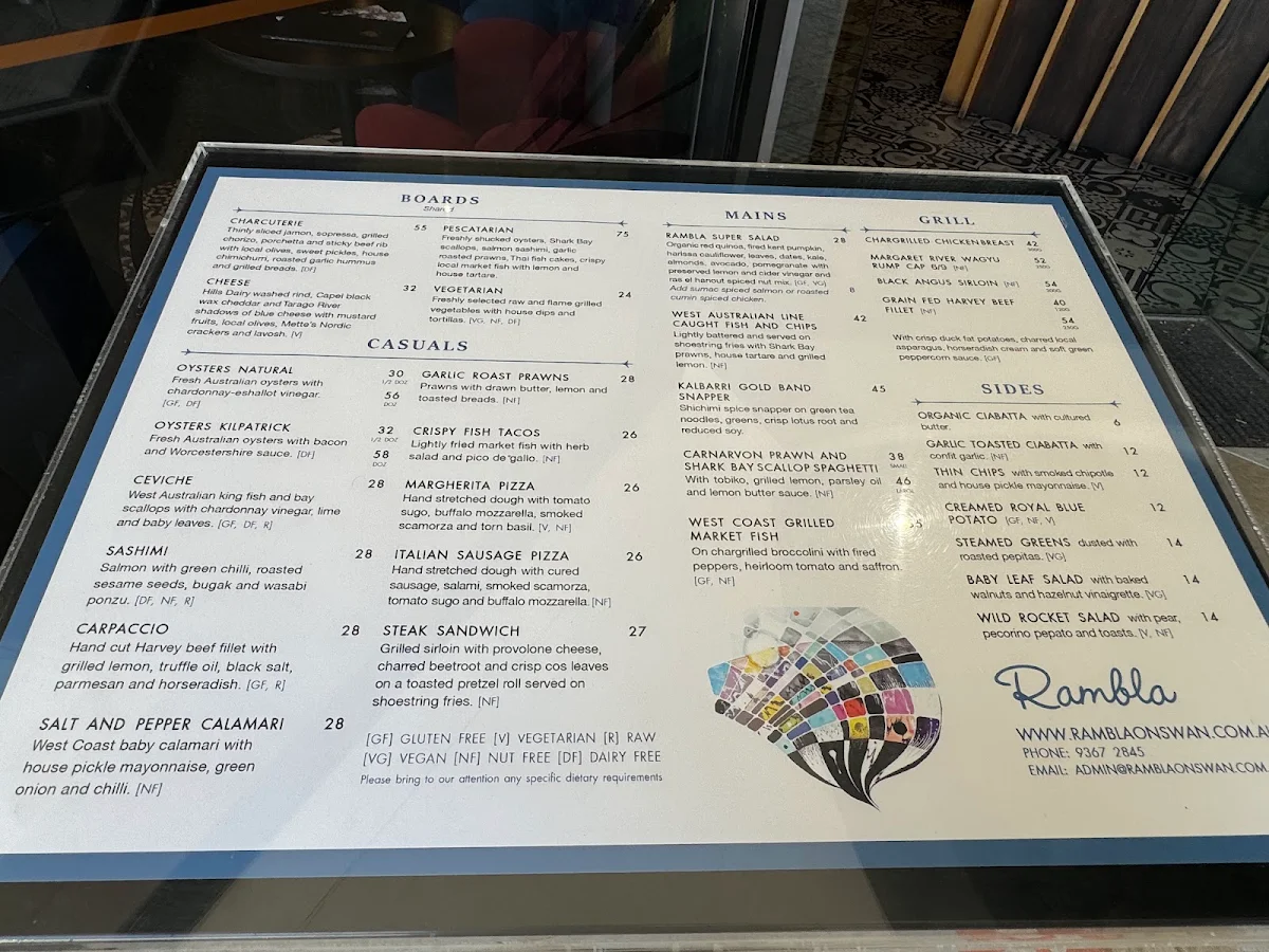 Menu, Rambla On Swan