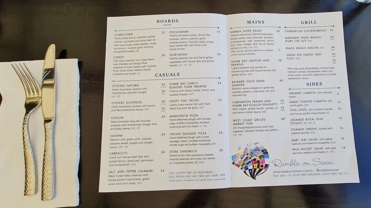 Menu, Rambla On Swan