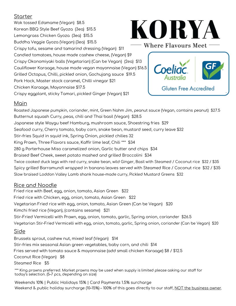 Menu, KORYA