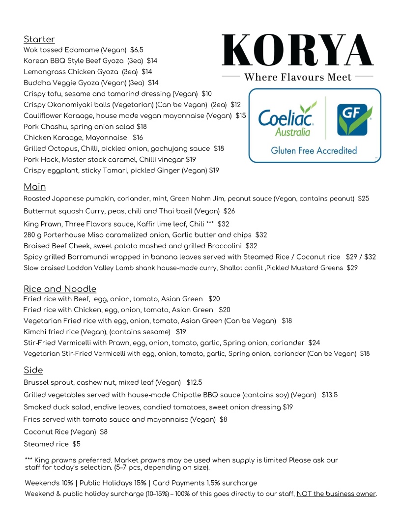 Menu, KORYA
