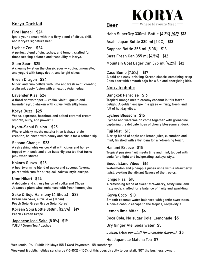 Menu, KORYA