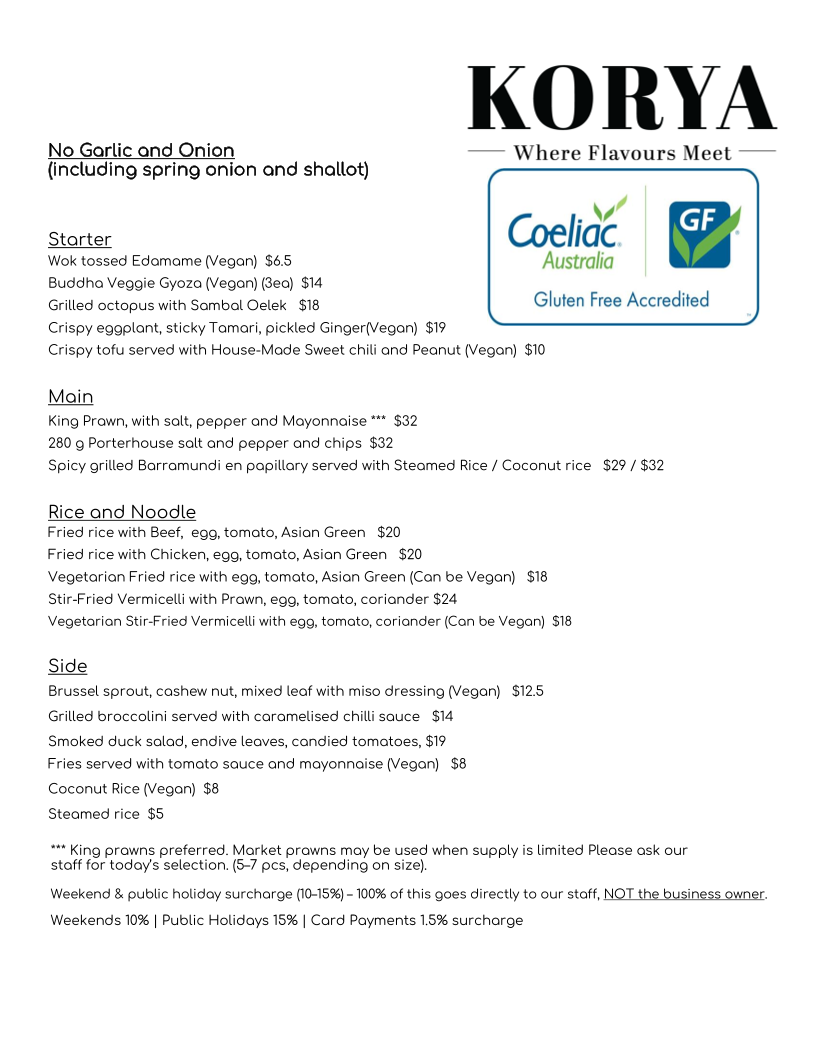Menu, KORYA