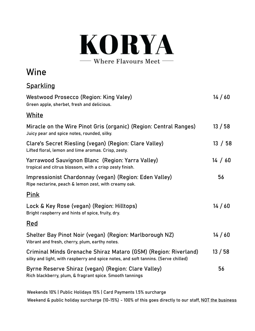Menu, KORYA