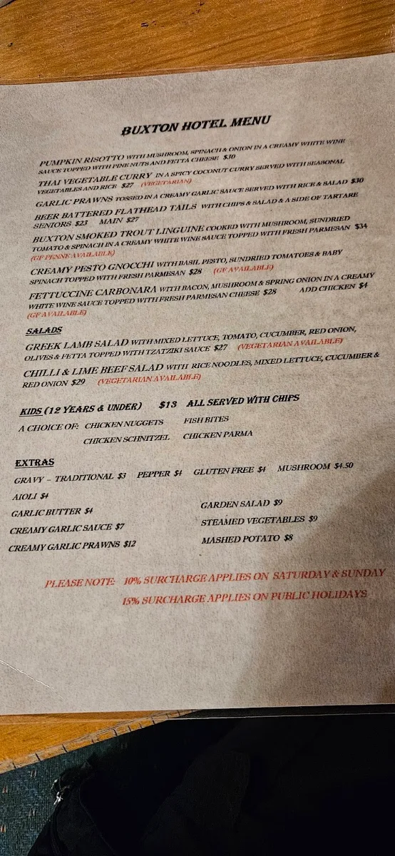 Menu, Bucky Bistro at Buxton Hotel