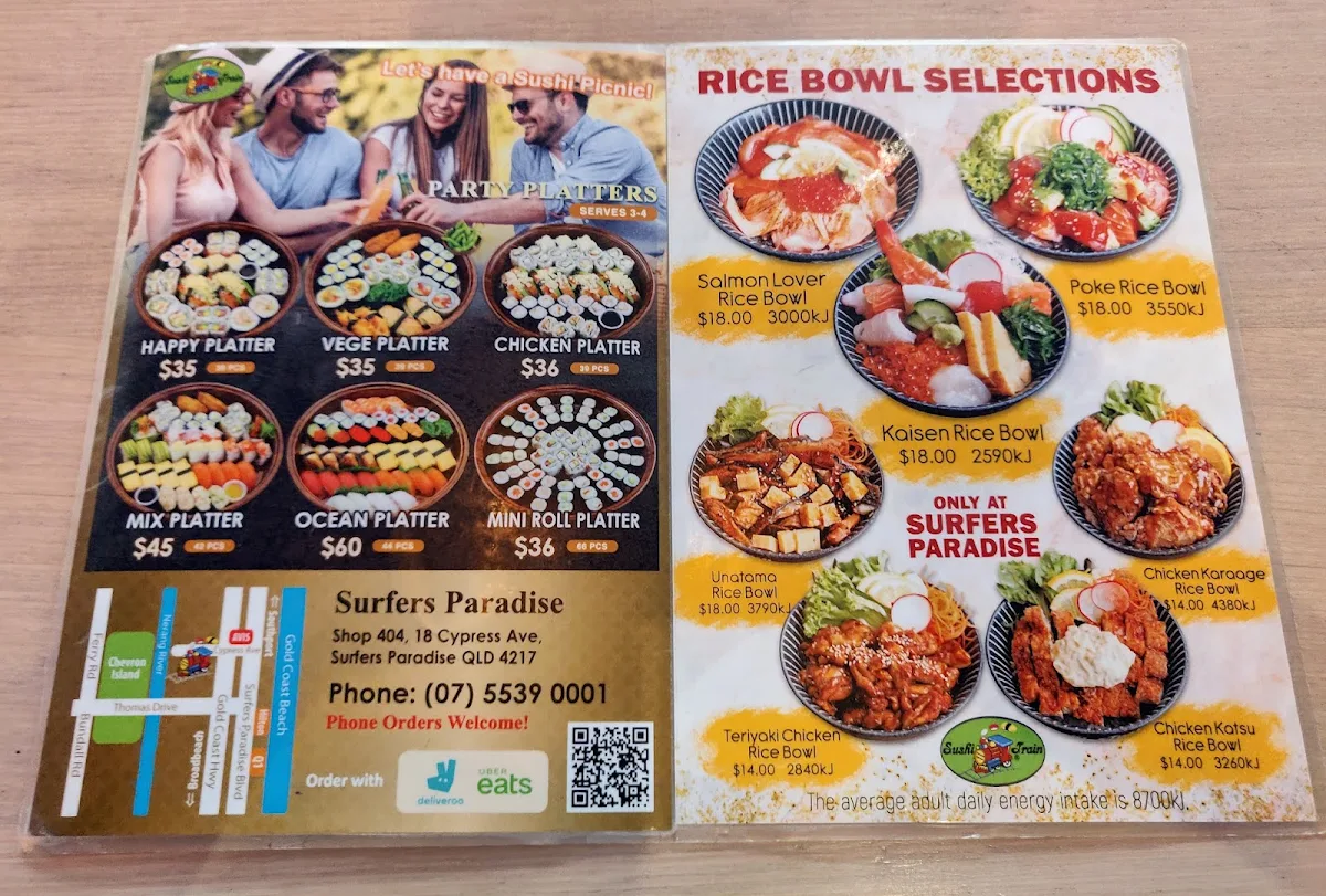Menu, Sushi Train Surfers Paradise