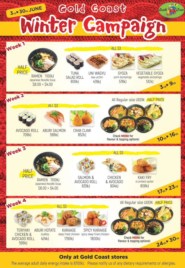 Menu, Sushi Train Surfers Paradise
