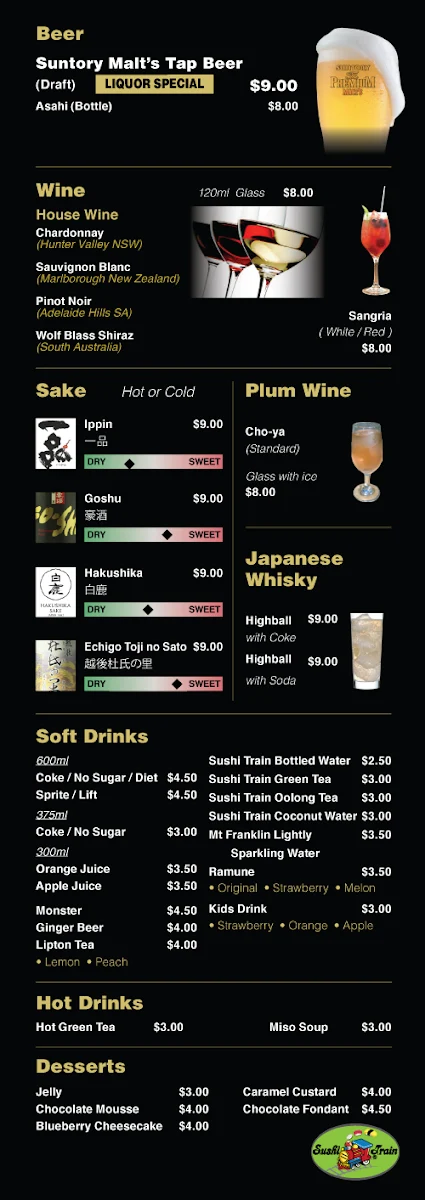 Menu, Sushi Train Surfers Paradise