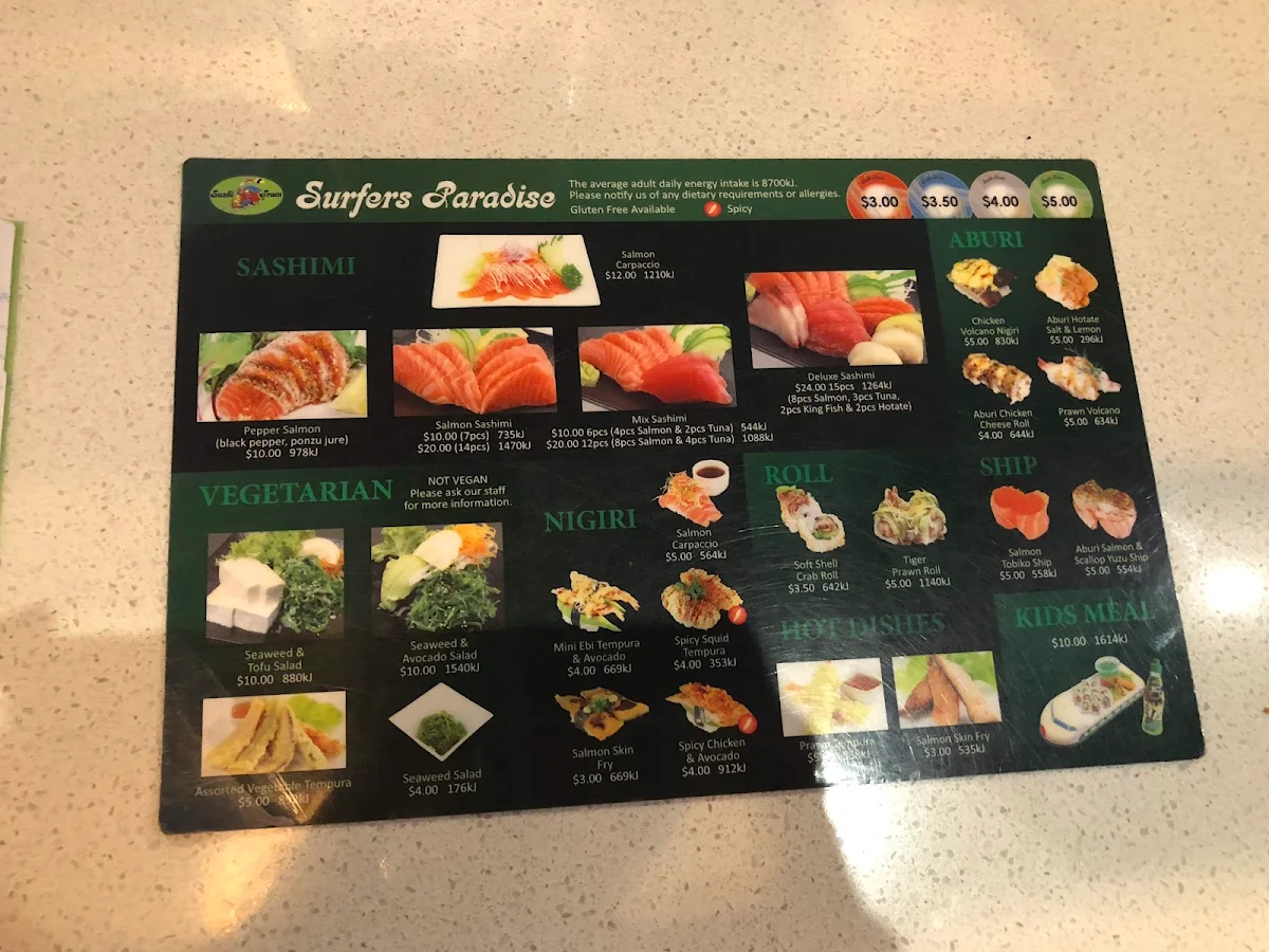 Menu, Sushi Train Surfers Paradise