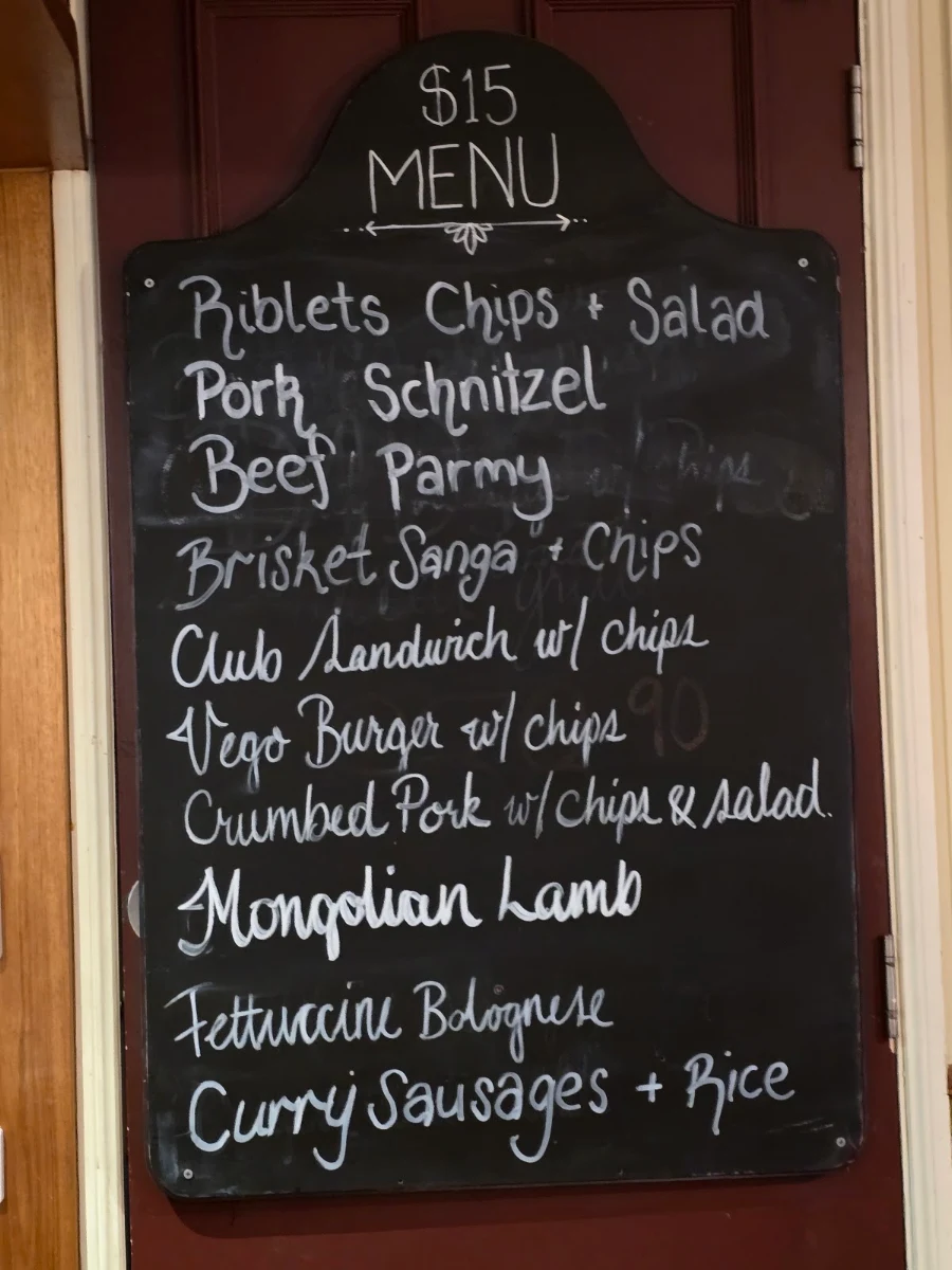 Menu, Falvey's Sundowner Saloon