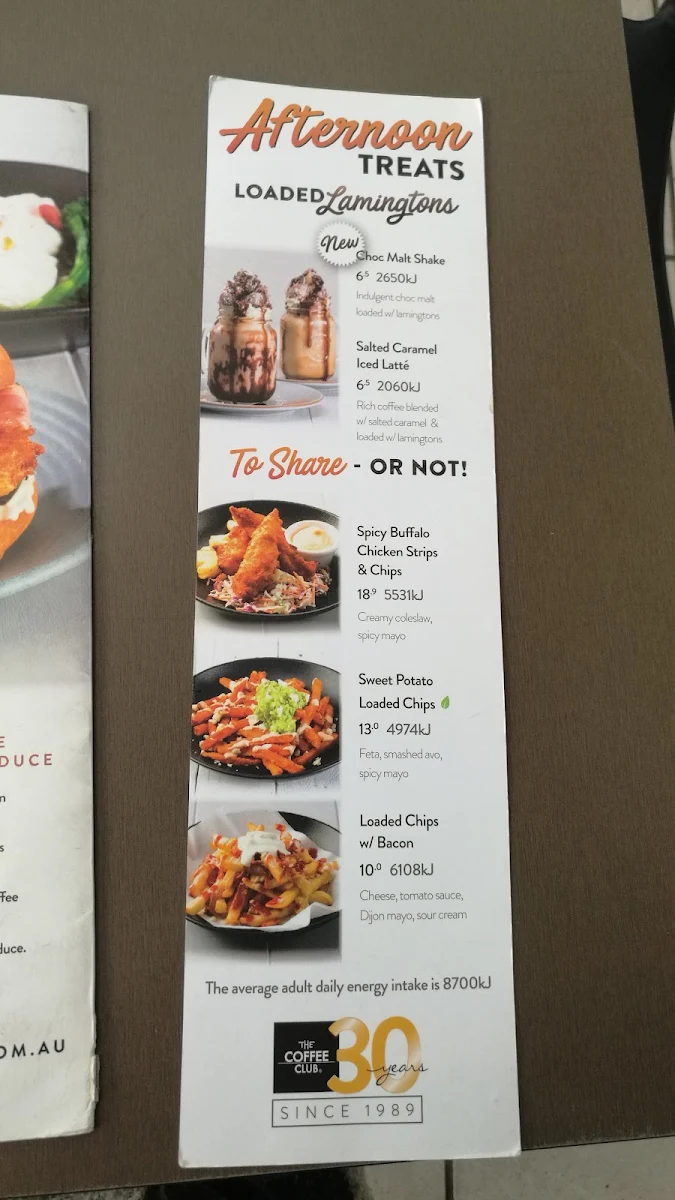Menu, The Coffee Club