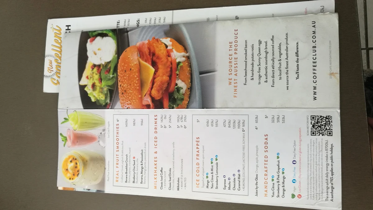 Menu, The Coffee Club