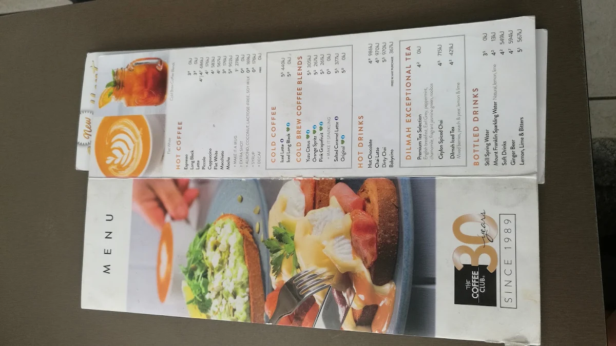 Menu, The Coffee Club