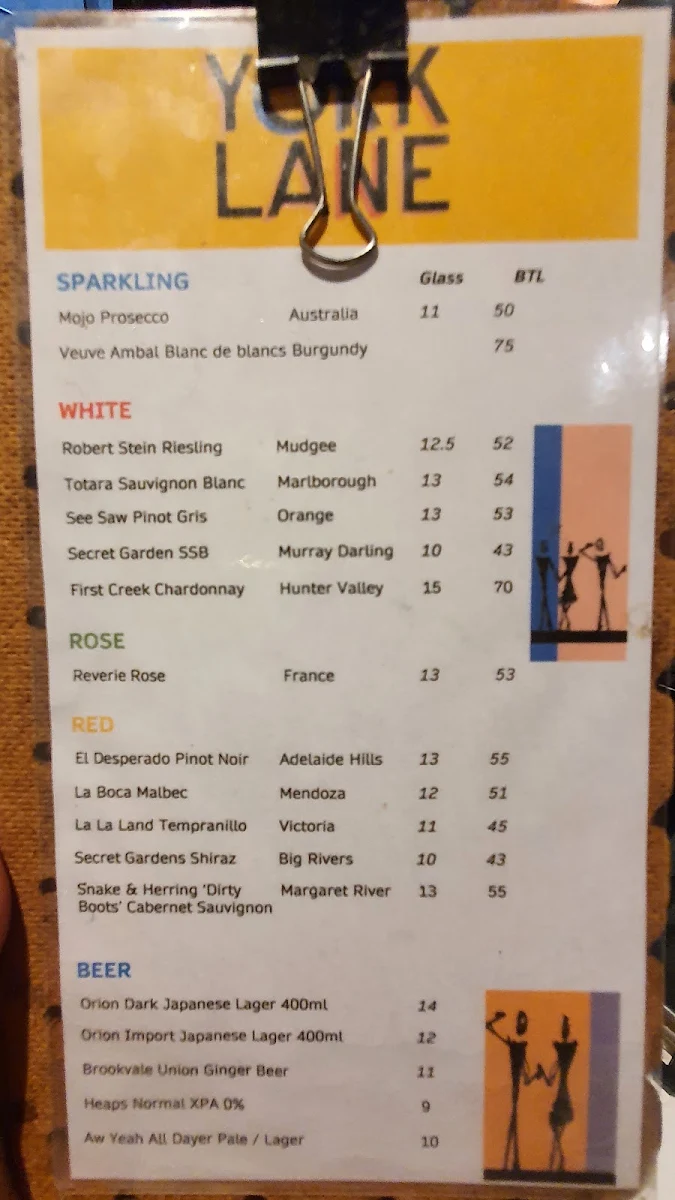 Menu, York Lane