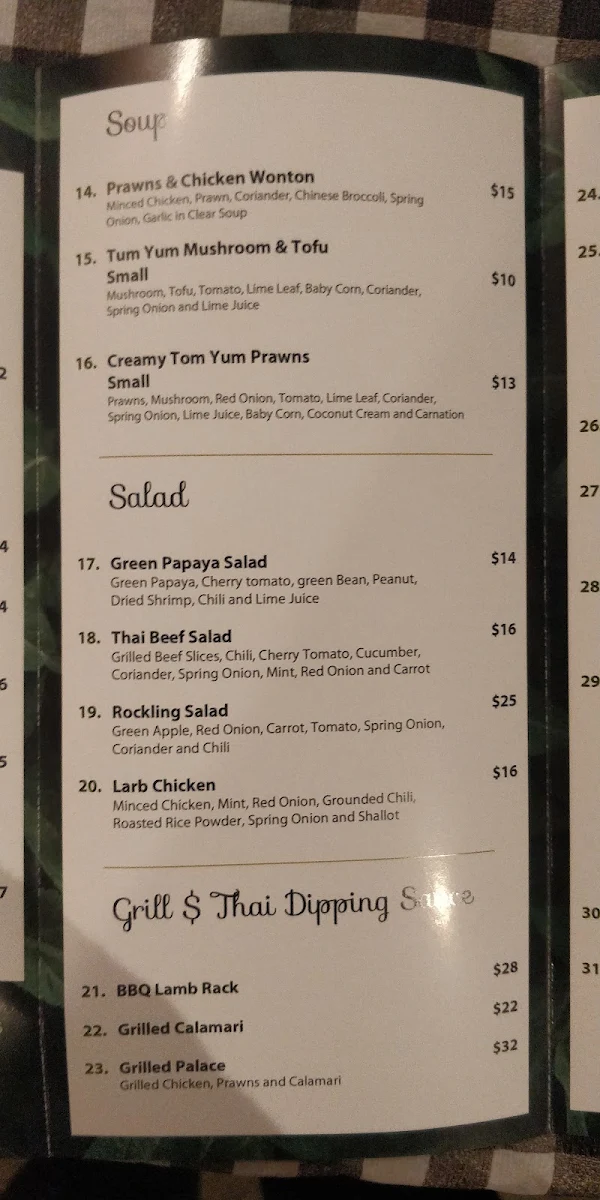 Menu, Nakorn Thai Restaurant & Bar