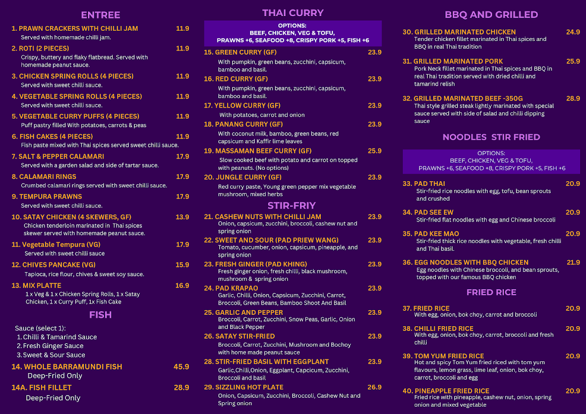 Menu, Nakorn Thai Restaurant & Bar