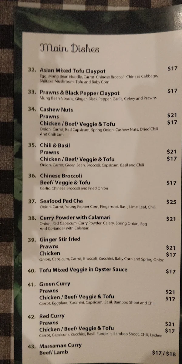Menu, Nakorn Thai Restaurant & Bar