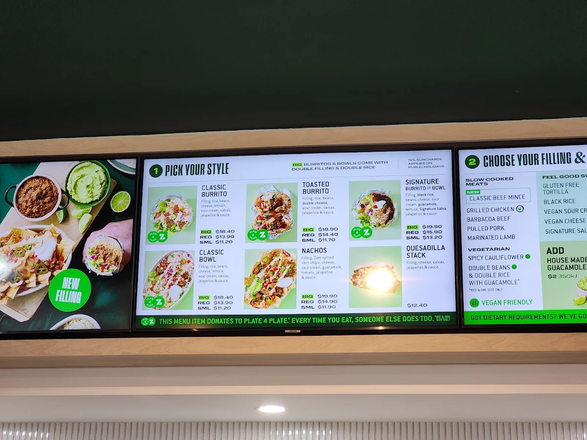 Menu, Zambrero Bentleigh