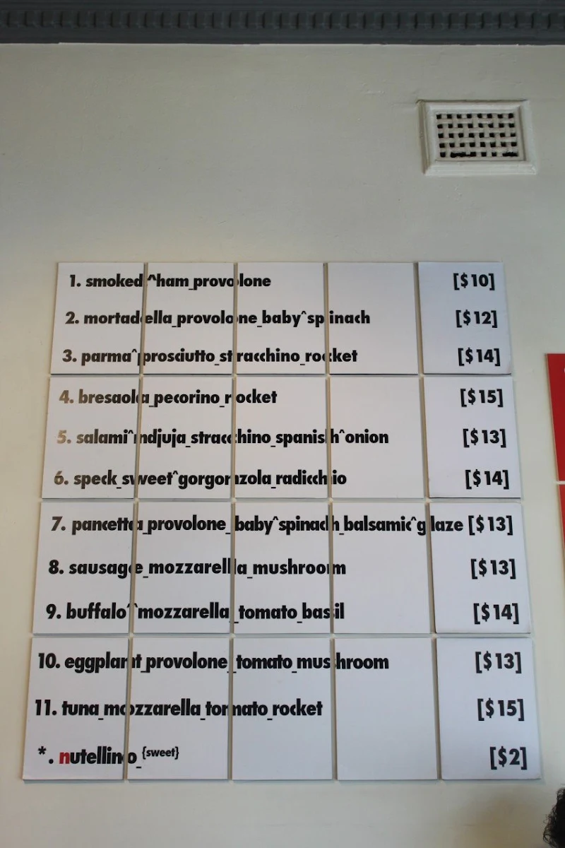 Menu, La Piadina (Bondi Beach) Est. 2008