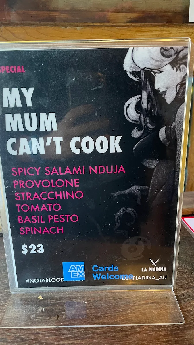 Menu, La Piadina (Bondi Beach) Est. 2008