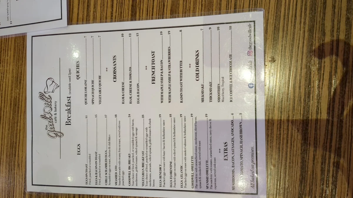 Menu, The Goodwill Cafe