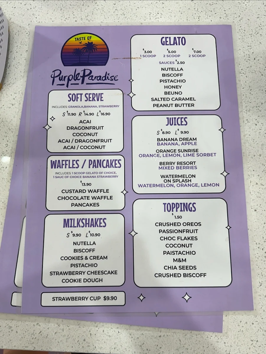 Menu, Taste Of Purple Paradise