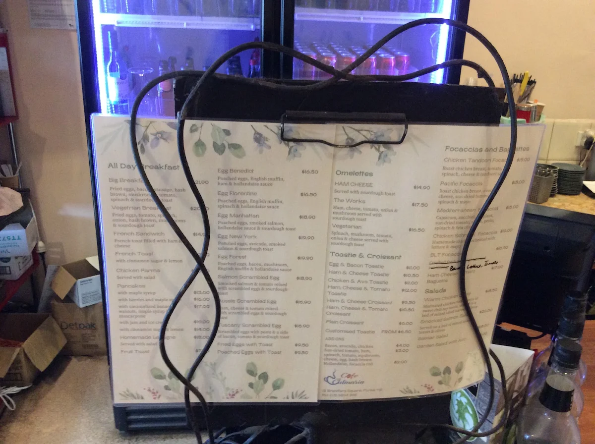 Menu, Culinaria Cafe