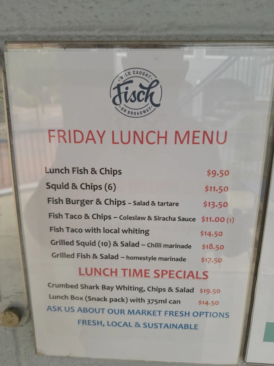 Menu, Fisch on Broadway