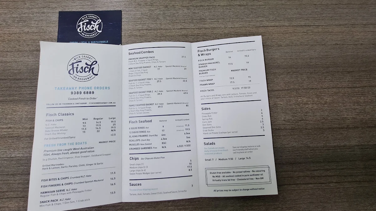 Menu, Fisch on Broadway
