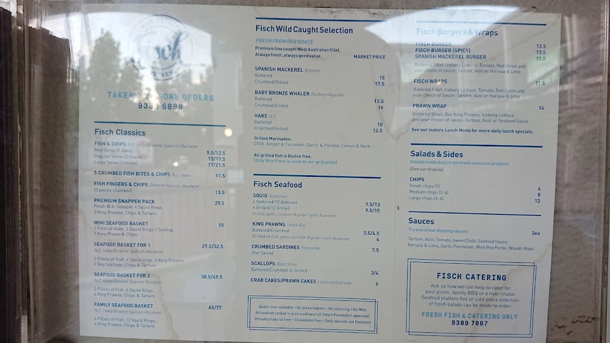 Menu, Fisch on Broadway