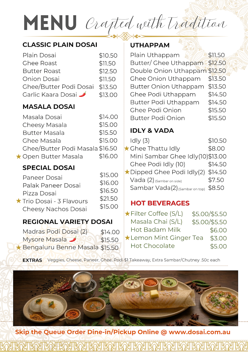 Menu, Dosai on Main North Road
