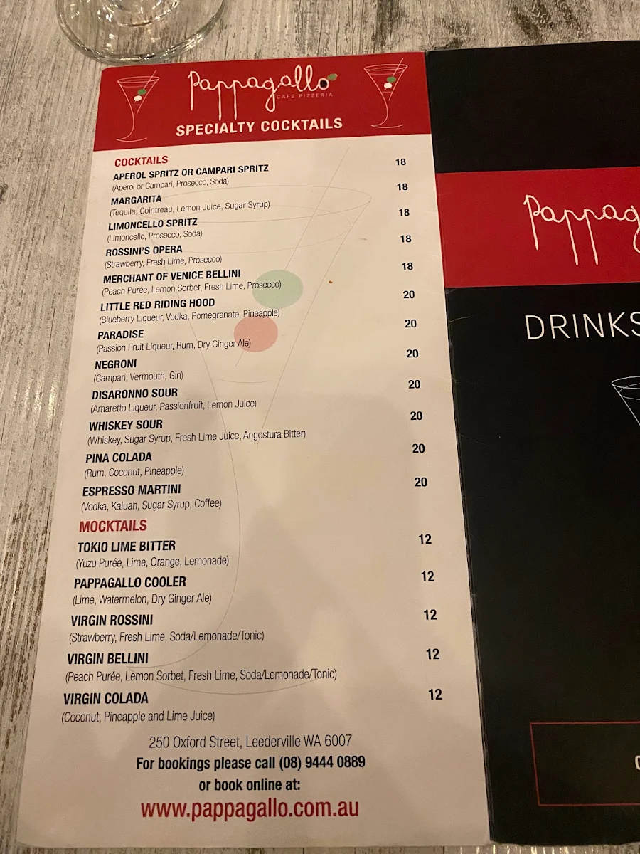 Menu, Pappagallo