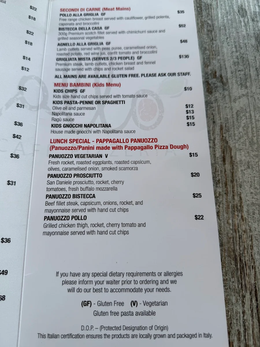 Menu, Pappagallo