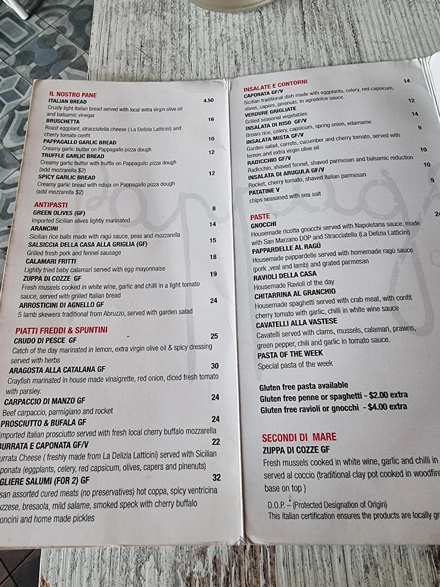 Menu, Pappagallo