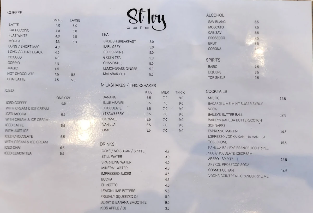 Menu, St Ivy Cafe