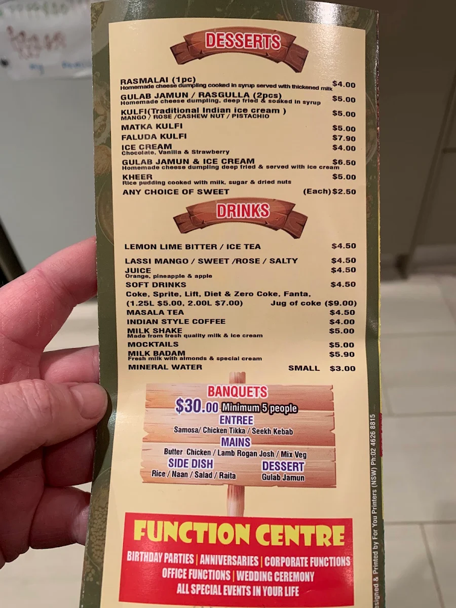 Menu, HEMANI Indian Restaurant Tahmoor