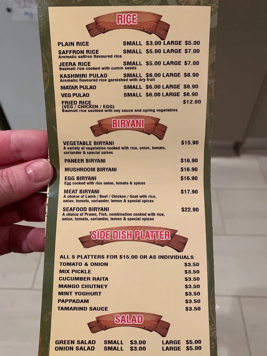 Menu, HEMANI Indian Restaurant Tahmoor
