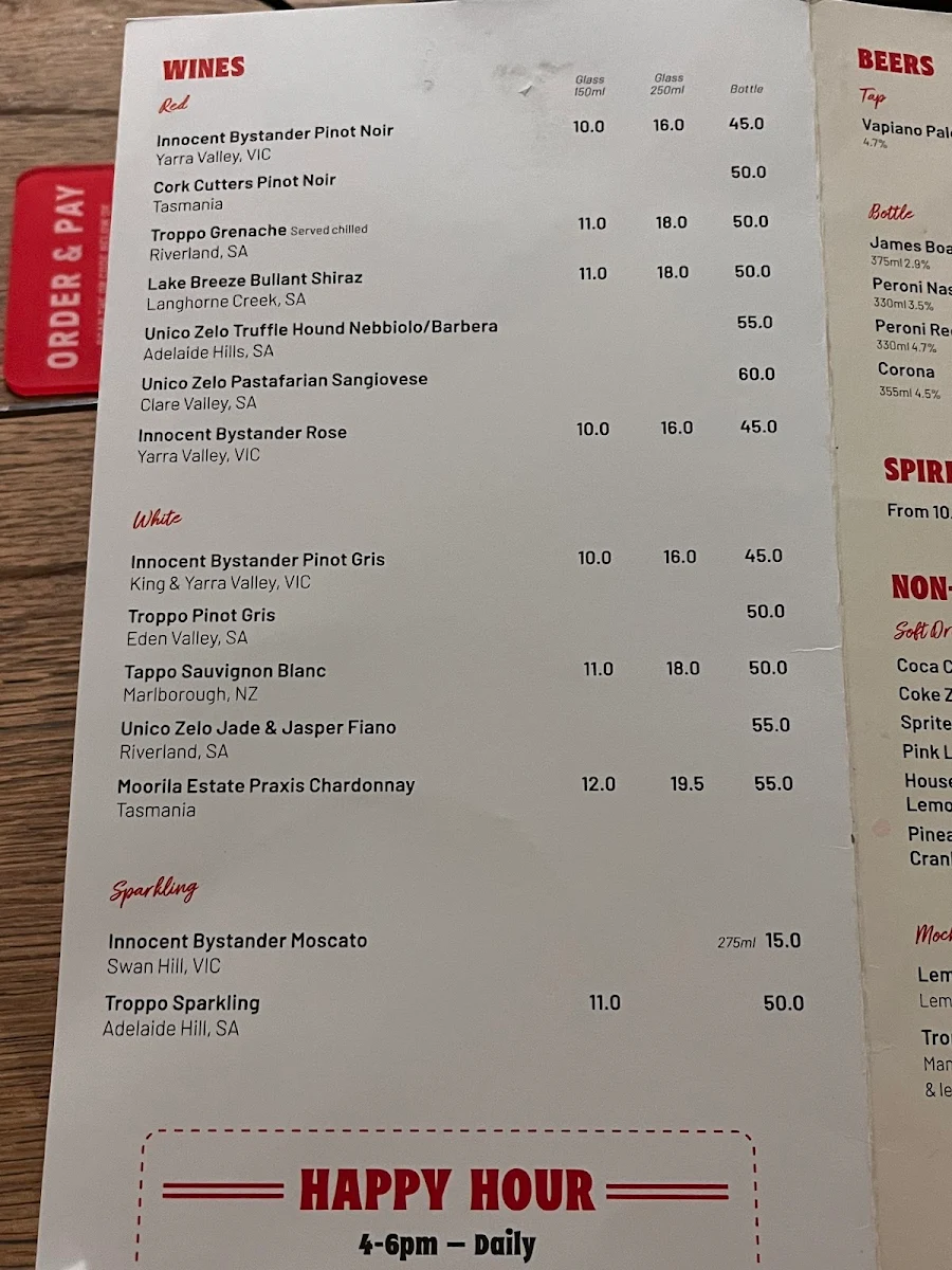 Menu, Vapiano Albert Lane
