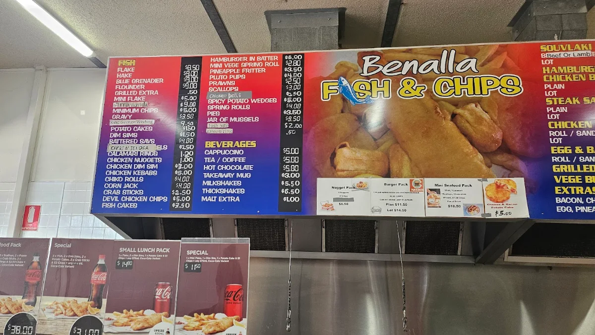 Menu, Benalla fish and chips