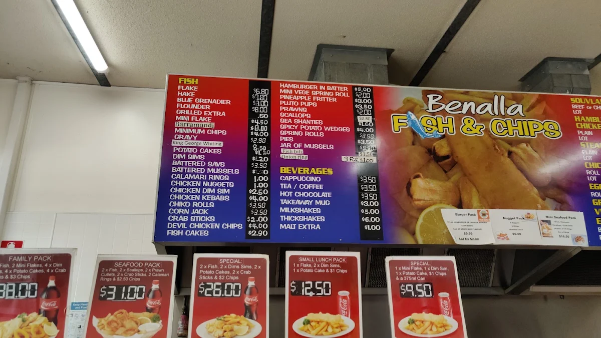 Menu, Benalla fish and chips
