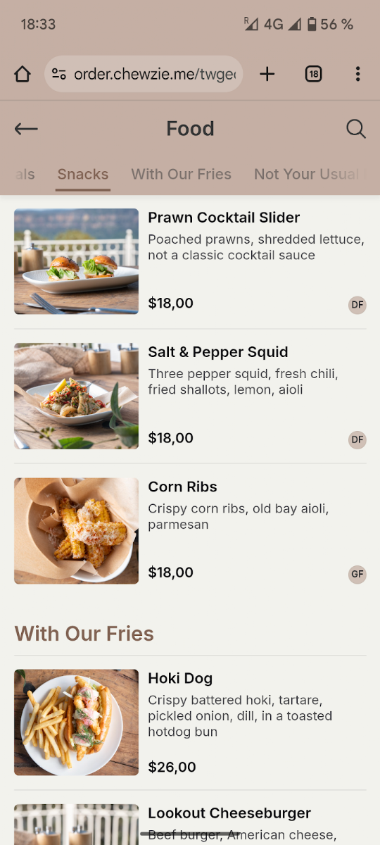 Menu, Bar NSW