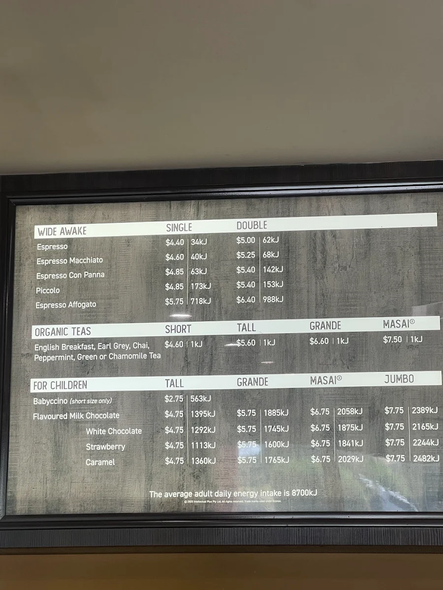 Menu, Zarraffa's Coffee Canning Vale