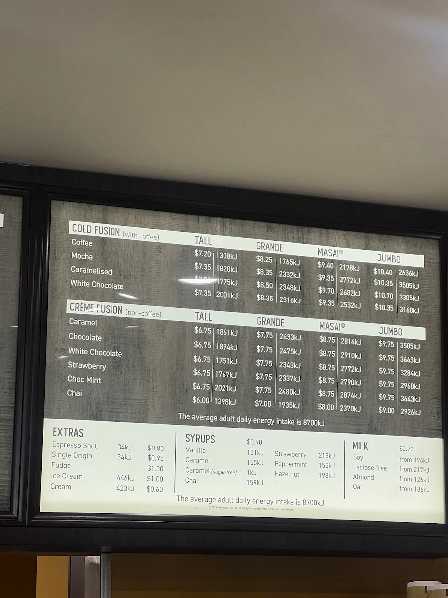 Menu, Zarraffa's Coffee Canning Vale