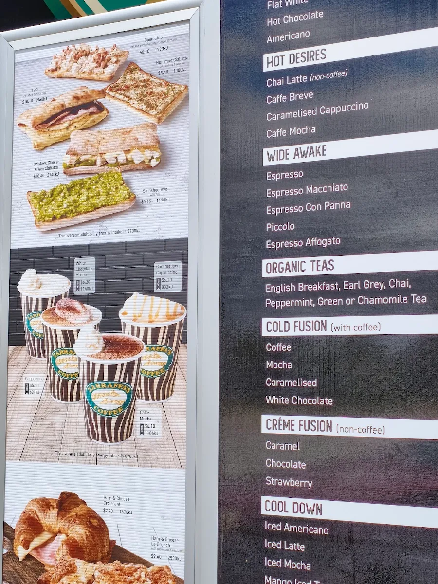 Menu, Zarraffa's Coffee Canning Vale