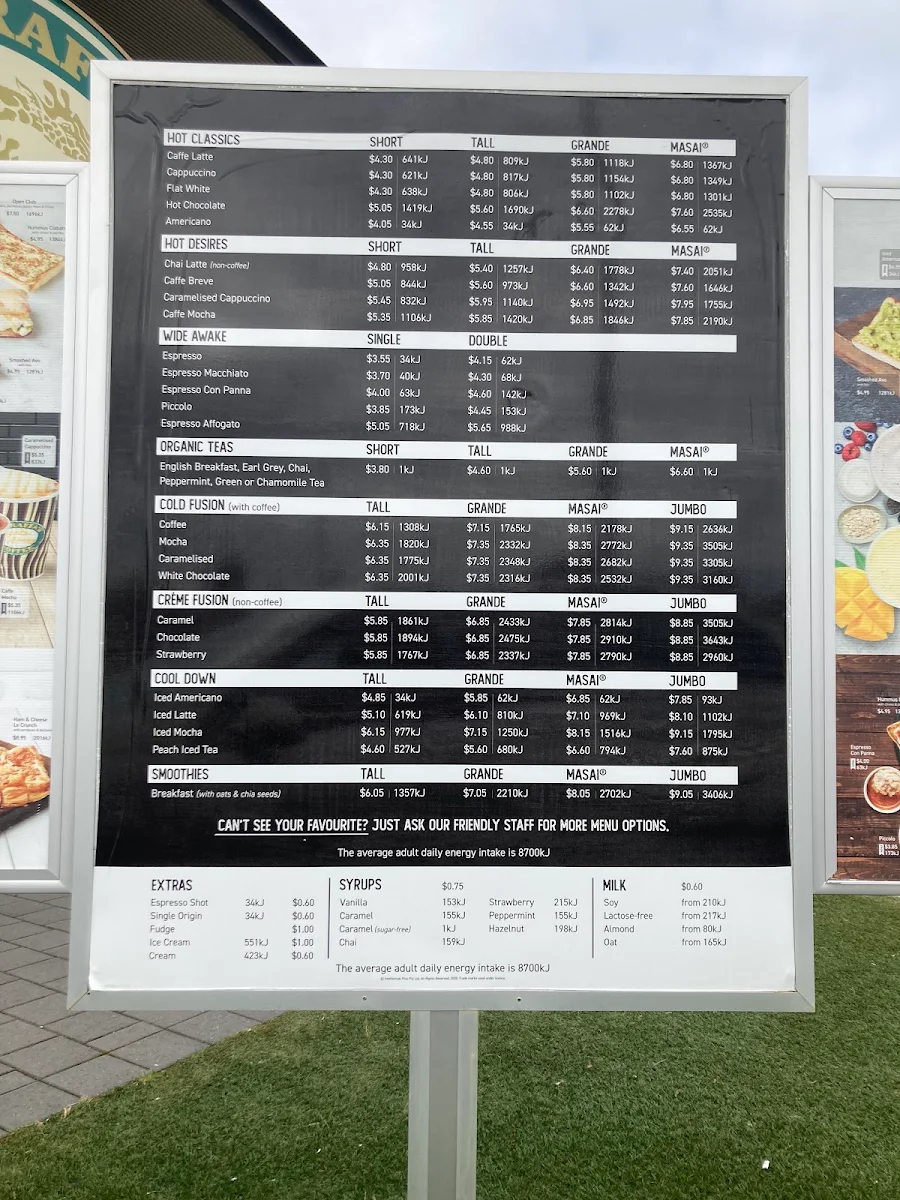 Menu, Zarraffa's Coffee Canning Vale