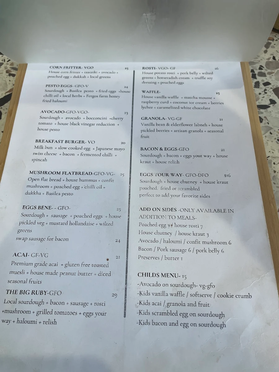 Menu, Ruby Tuesday Cafe