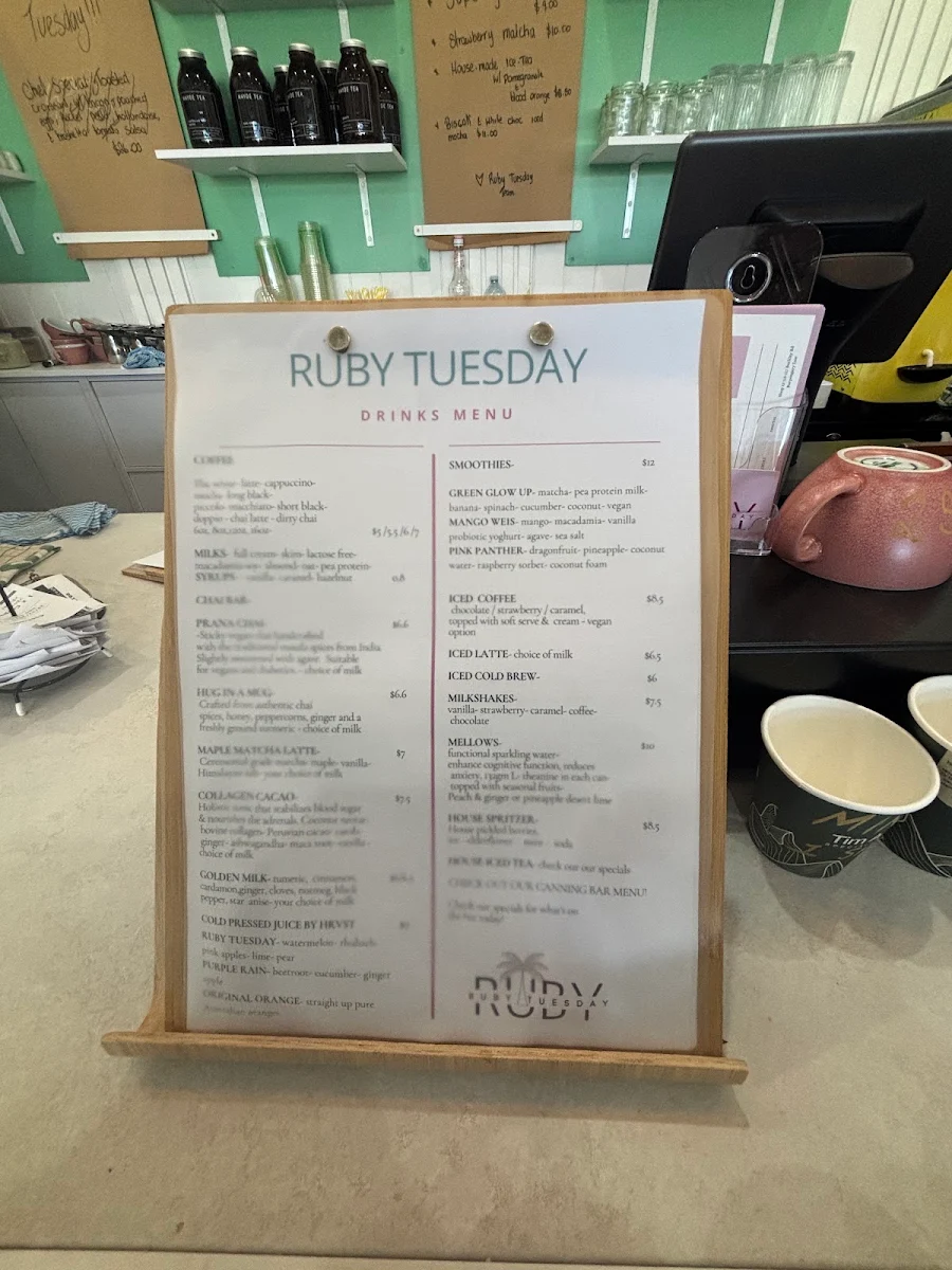 Menu, Ruby Tuesday Cafe