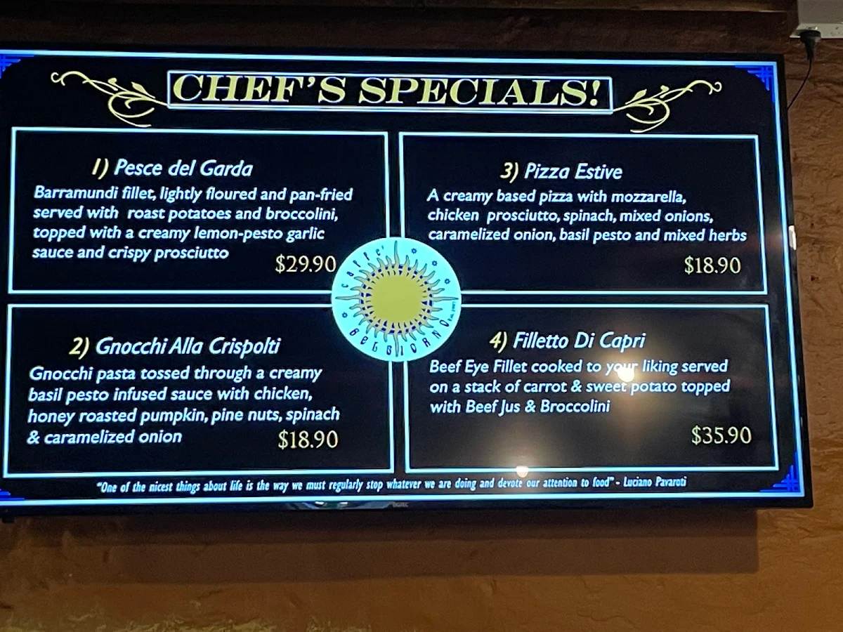Menu, Caffe Belgiorno
