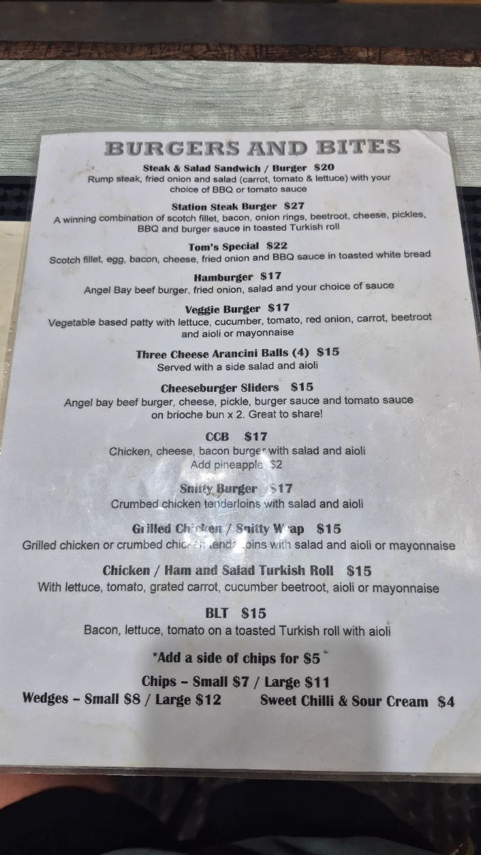Menu, Watheroo Station Tavern